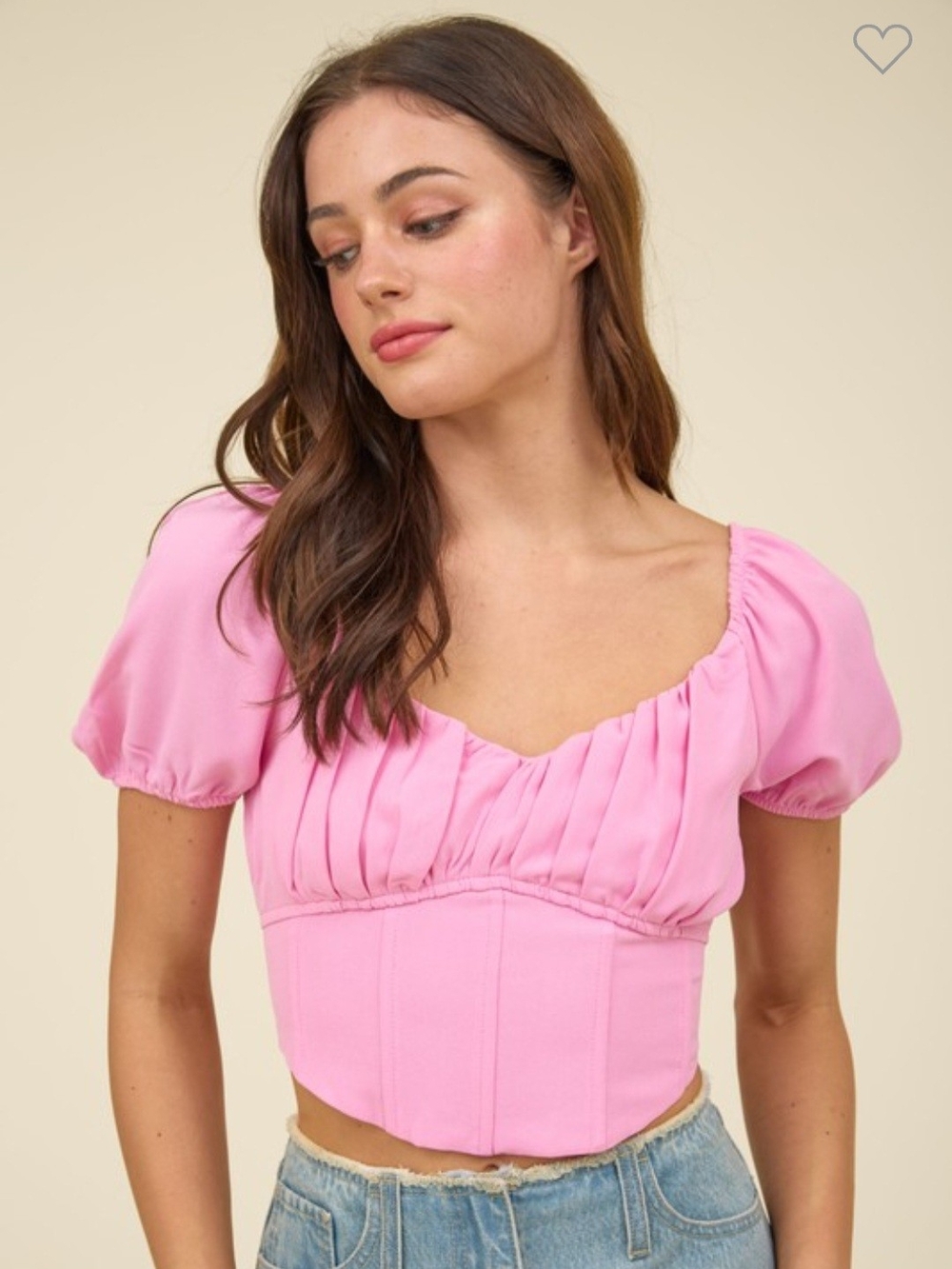 mine Pink Puff-Sleeve Sweetheart Crop Top